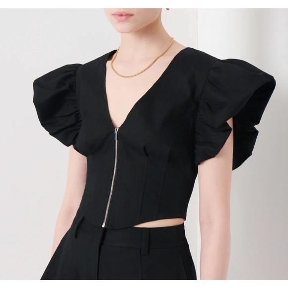 NEW DEREK LAM 10 CROSBY genna balloon sleeve bustier top in black - Picture 2 of 3